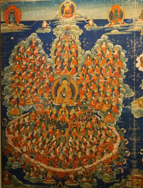 Tibetan Buddhist Thanka depicting the deities and Lamas of the Geluk Order