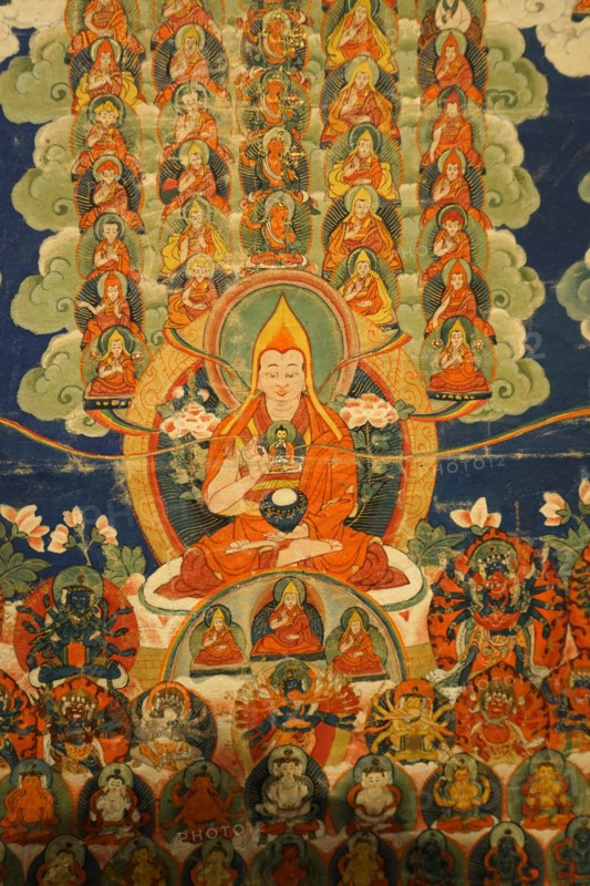 Tibetan Buddhist Thanka depicting the deities and Lamas of the Geluk Order