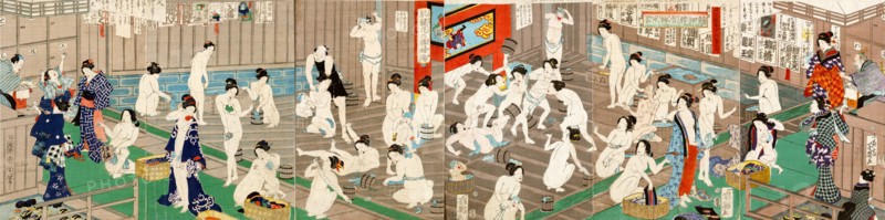 Naked bodies compared to irises in hot water, by Toyonaka