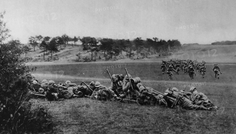 A French army position with soldiers preparing masks against gas attack.