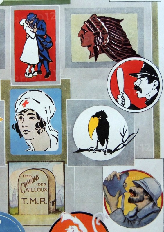 Insignias of various motorised corps belonging to the French army.