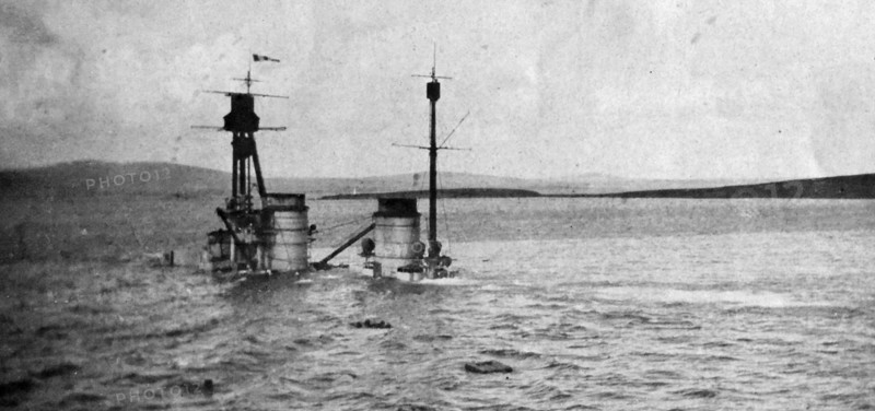74 ships of the Kaiserliche Marine's High Seas Fleet were interned in Gutter Sound at Scapa Flow.