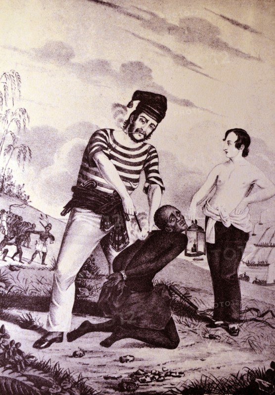 Currier & Ives Illustration. Branding Slaves on the coast of Africa previous to embarkation