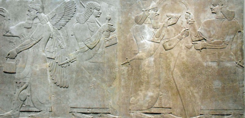 relief depicting a king and eunuch attendant