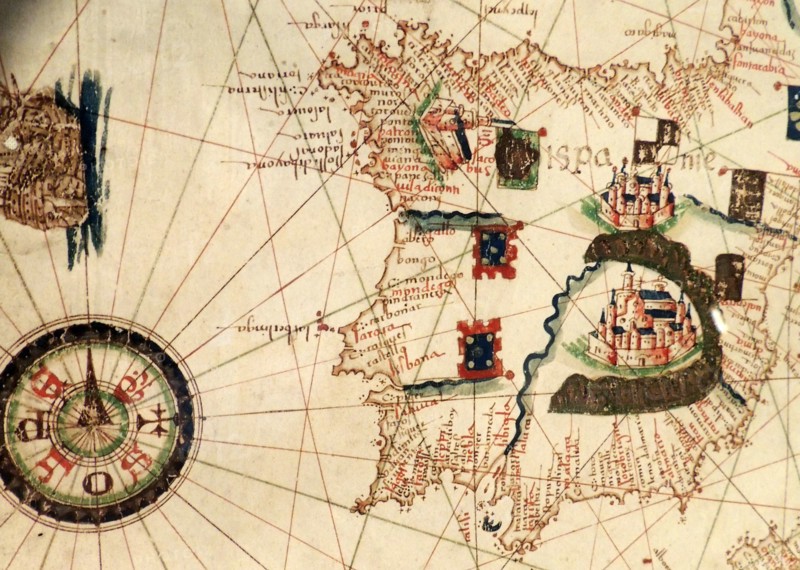 Spain and Portugal depicted in Jacopo Russo Map of the world 16th century circa 1528
