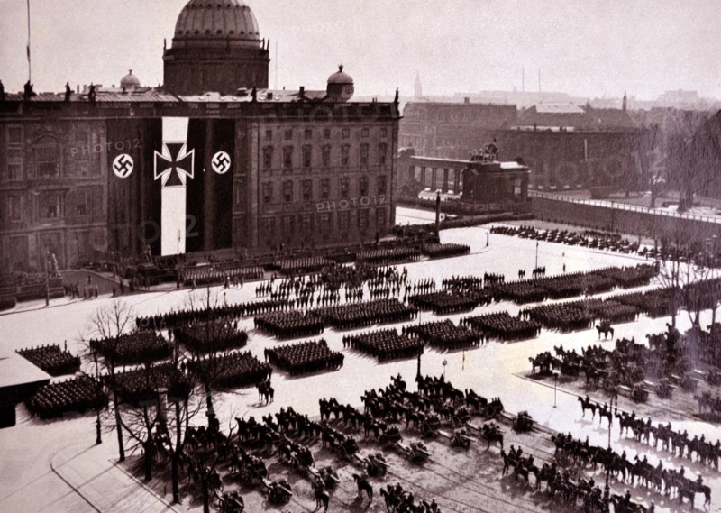 German army recruits pass out at graduation from training with a parade through Berlin 1935