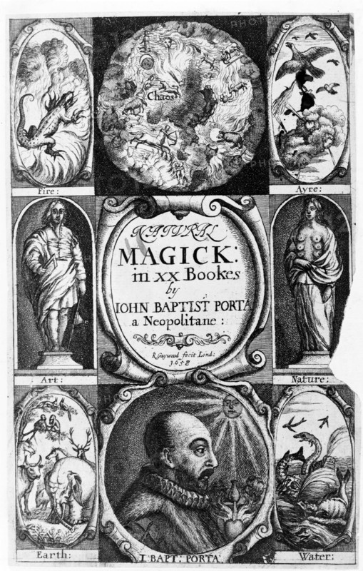 Title page and frontispiece to 'Natural magick by Giambattista della Porta