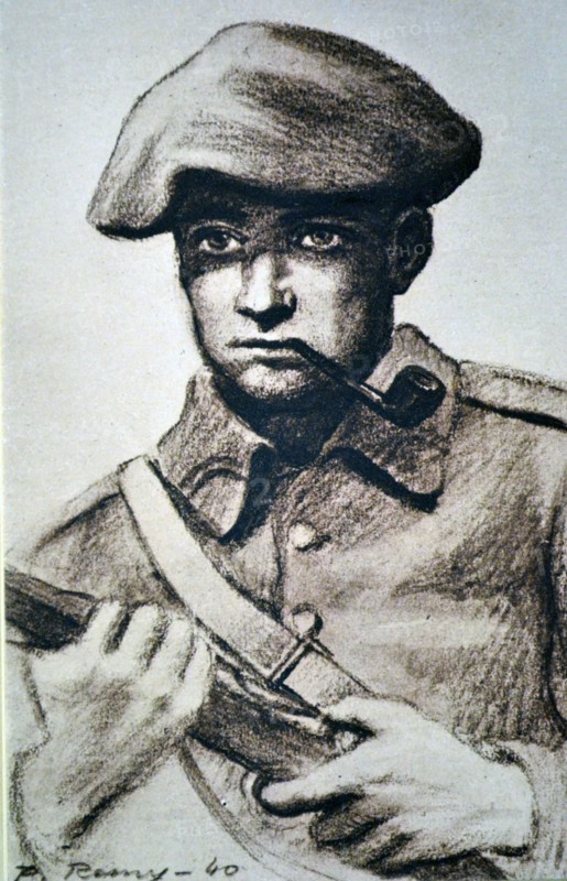 WWII: French army soldier. Drawing by P Remy 1940