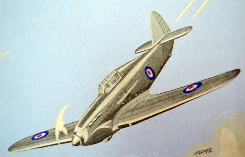 WWII: French postcard depicting a British RAF Hawker Hurricane aircraft.