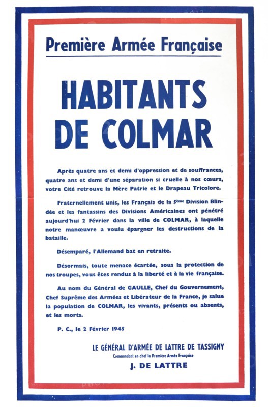 Announcement by General de Tassigny to the citizens of Colmar after their liberation