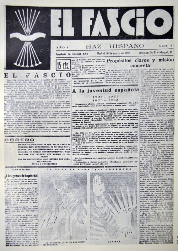 Spanish civil war: El Fascio Magazine, published by the Spanish falange party in the 1930's