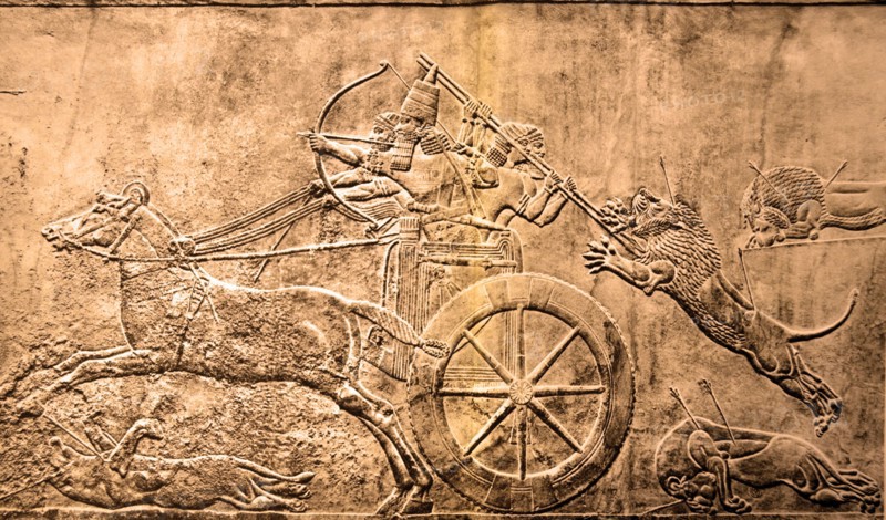 King Assurbanipal hunting lions, Nineveh, 8th century BC
