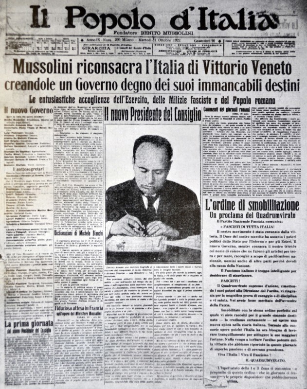 The historic October 31, 1922 issue of the Journal of Mussolini