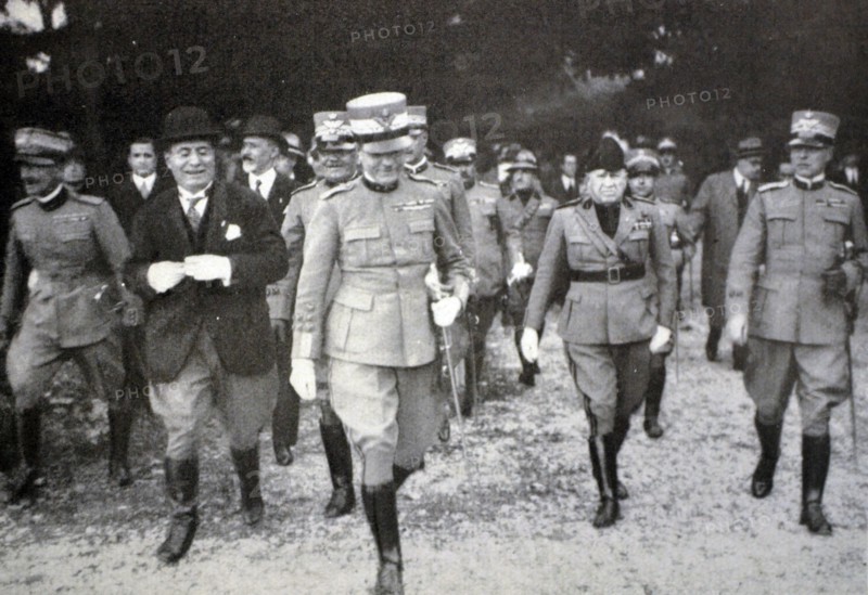 Rome -Mussolini, Minister of War, and the Joint Chief of Staff General Badoglio
