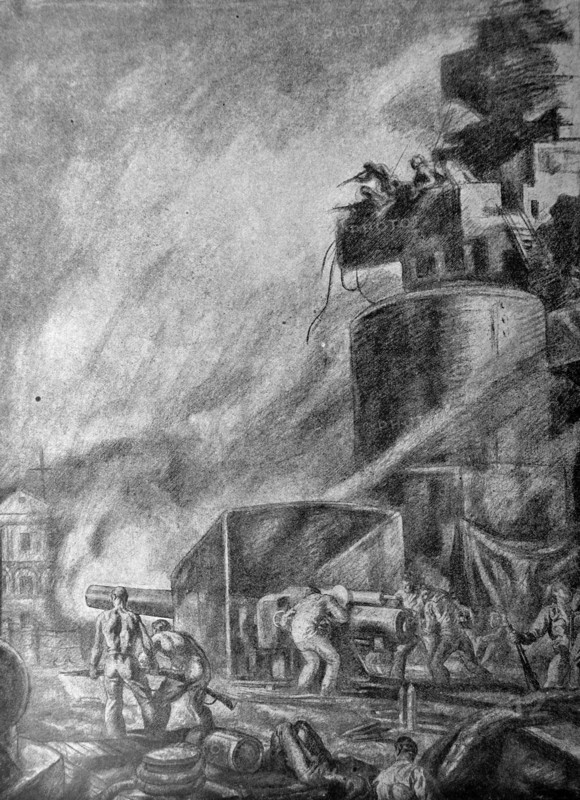 Spanish Civil War: republican naval ship fires cannon against nationalst forces