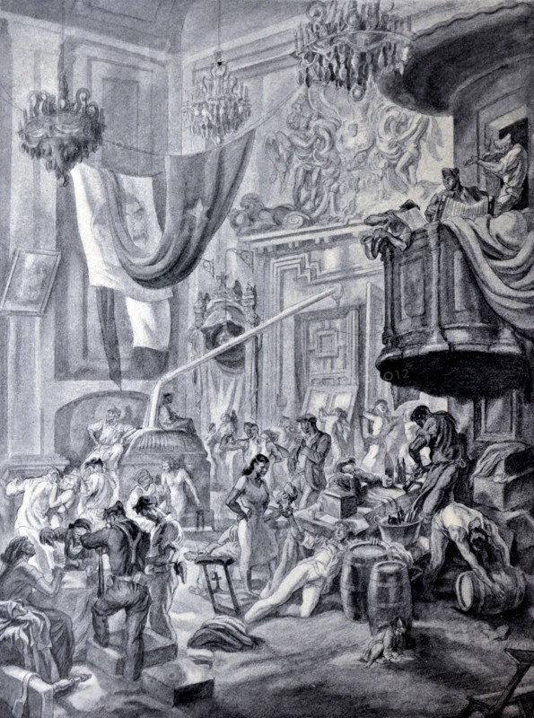 Spanish Civil War: propaganda drawing 'In the red nights of Madrid Revolution