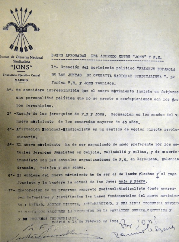 The covenant of the Falange merger with J. O. N. S.