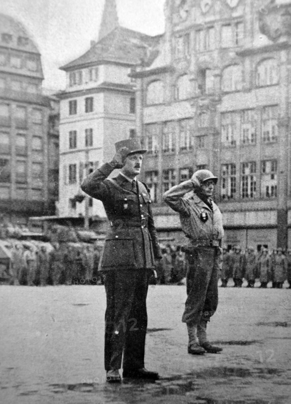 General Leclerc salutes at a parade in central strasburg