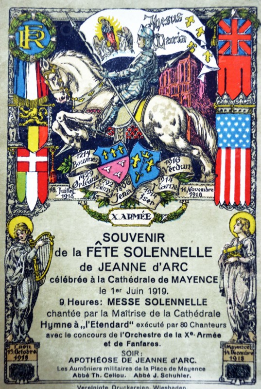 Souvenir postcard marking a commemoration of Joan of Arc in Mainz cathedral