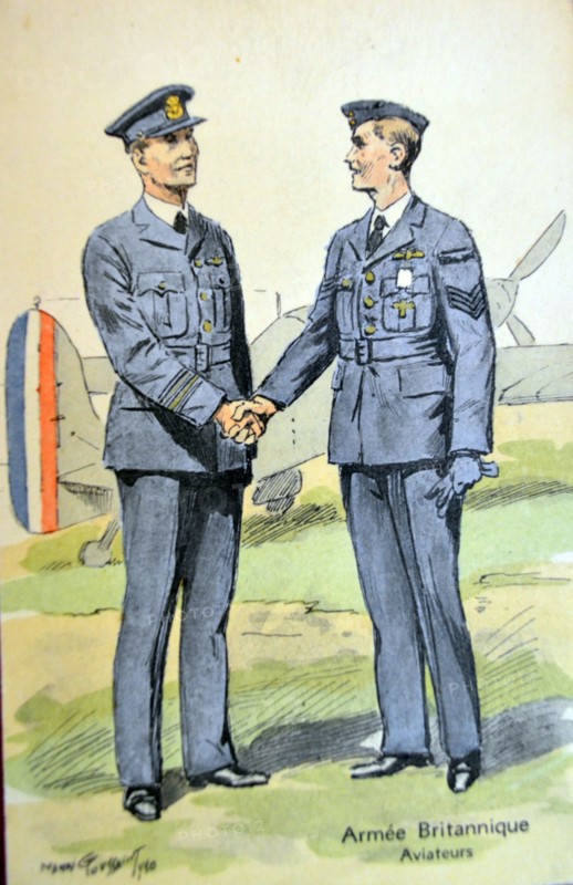 British royal air force pilots stand next to a French fighter aircraft, 1940