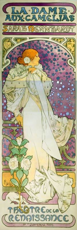 La dame aux camelias, Sarah Bernhardt Theatre de la Renaissance by Alphonse Mucha