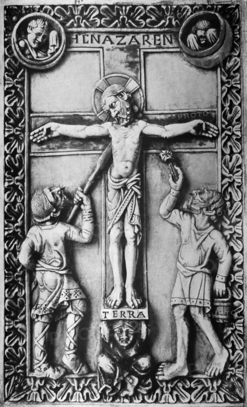 Detailed engraving depicting the Crucifixion of Jesus Christ