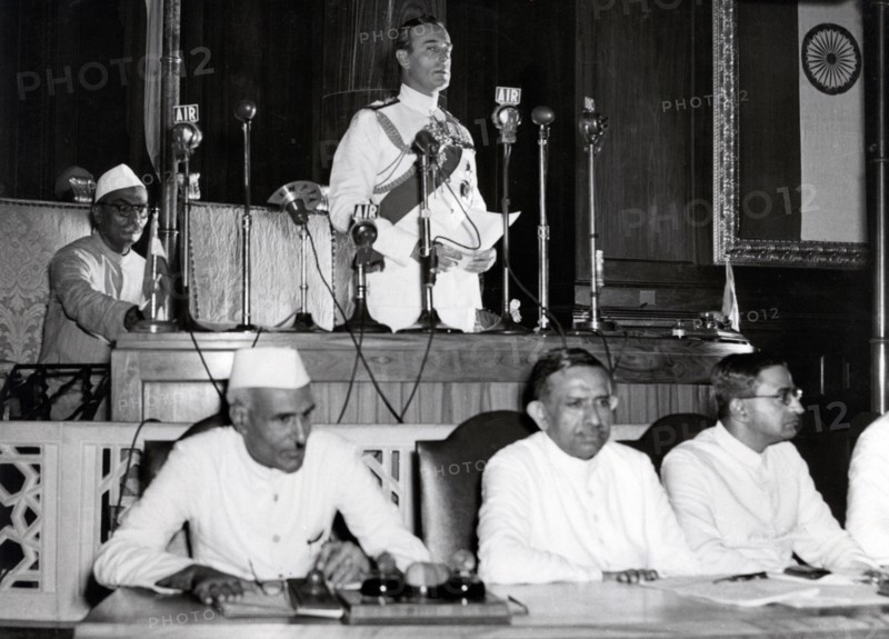 Jawaharlal Nehru and Lord Mountbatten Declare Indian Independence in Constituent Assembly, 1947