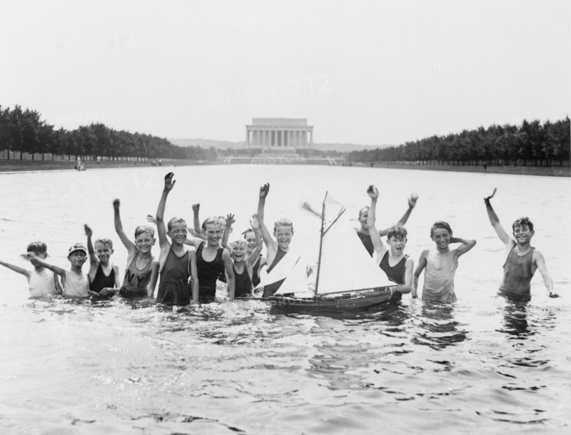 Boys playing in the Reflecting Pool