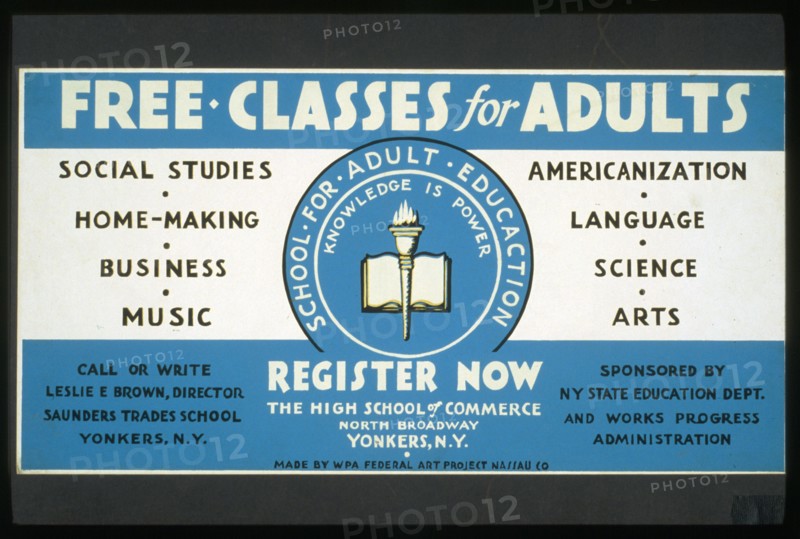 Poster announcing free adult education classes