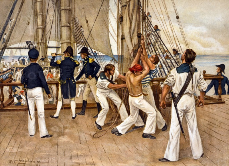 American sailors and officers on deck of U.S.S. Constitution