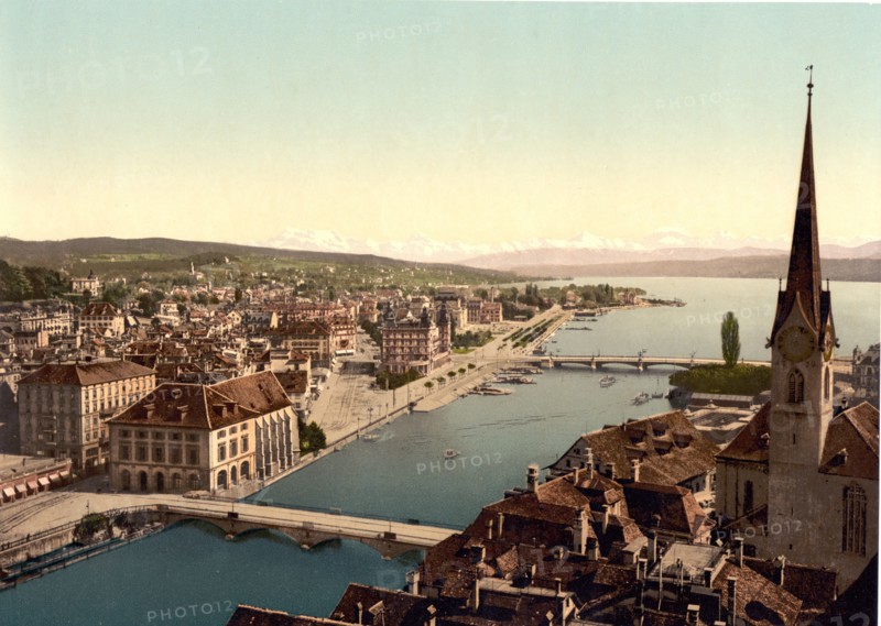 Colour river scene in Zurich