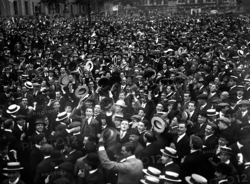 Photograph of British People Celebrating the Declaration of War on Germany