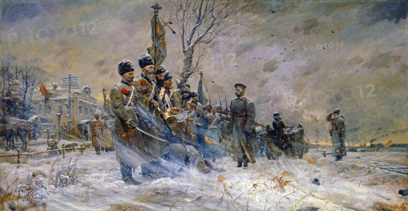 Czar Nicholas II bidding farewell to his troops