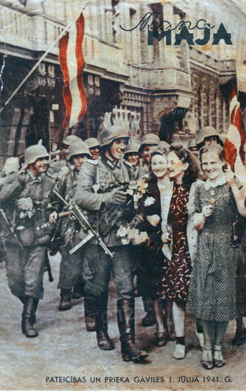 Nazi Propaganda showing Germans as the liberators of Riga