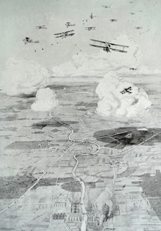 German aircraft battle wwith French planes on a bombing mission over a german military factory