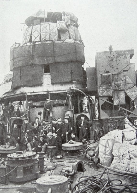 Return to England of HMS Vindictive, a British naval cruiser after action at Zeebrugge