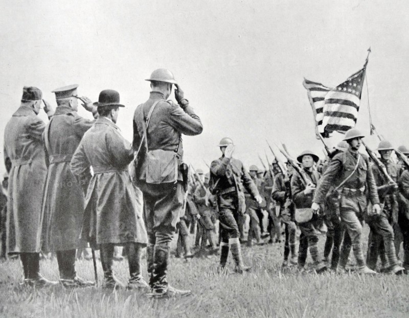 General Pershing reviews soldiers of the United States Army, WWI