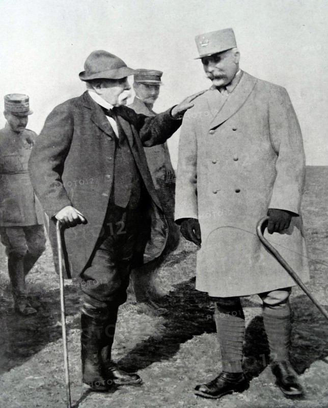 French Prime minister Clemenceau and Marshall Petain reviewing positions during WWI
