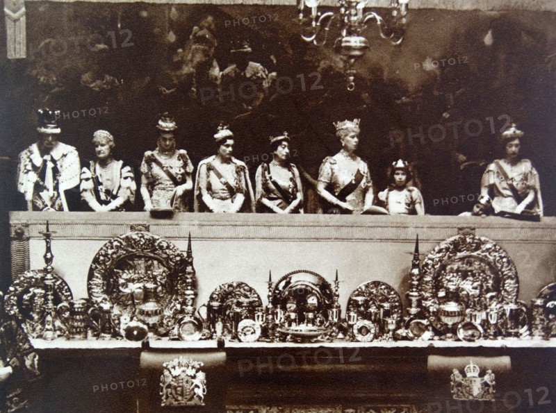 Queen Mary of Great Britain with Princess Elizabeth at the coronation of King George VI