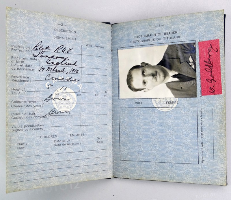 Canadian Passport issued to a British Royal Air Force pilot