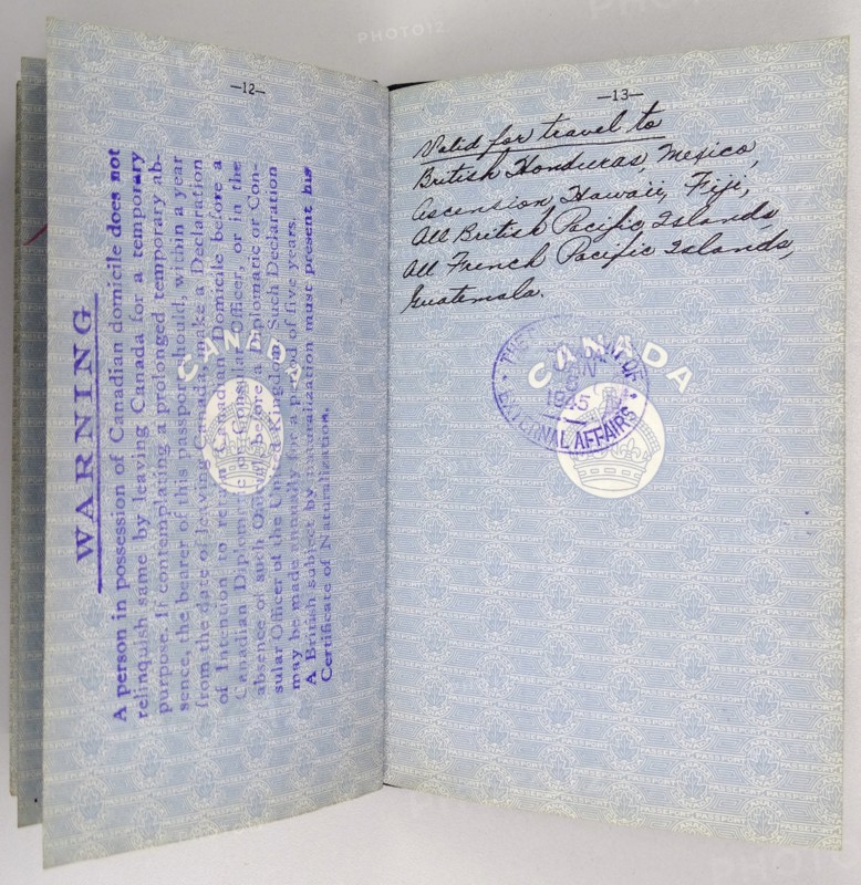 Canadian Passport issued to a British Royal Air Force pilot