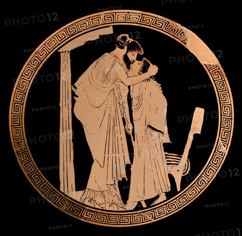 Greek dish depicting an erastes (lover) and an eromenos (beloved) kissing