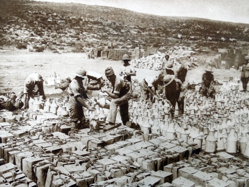 Filtered water is loaded for the MEF during the Battle of Gallipoli