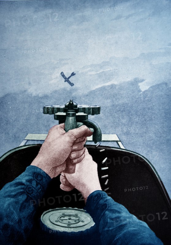 Air to air dogfight between a British and a German aircraft in WWI 1917