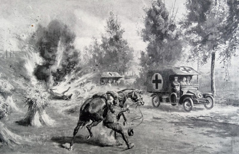 British military ambulances evacuate casualties under fire
