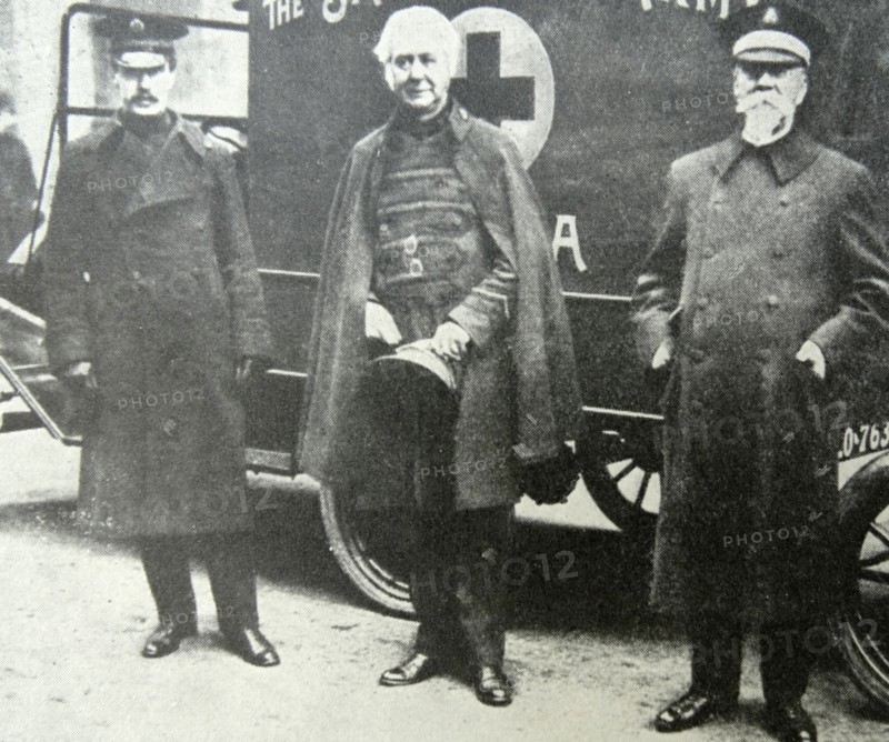 General Bramwell Booth with Salvation army ambulances