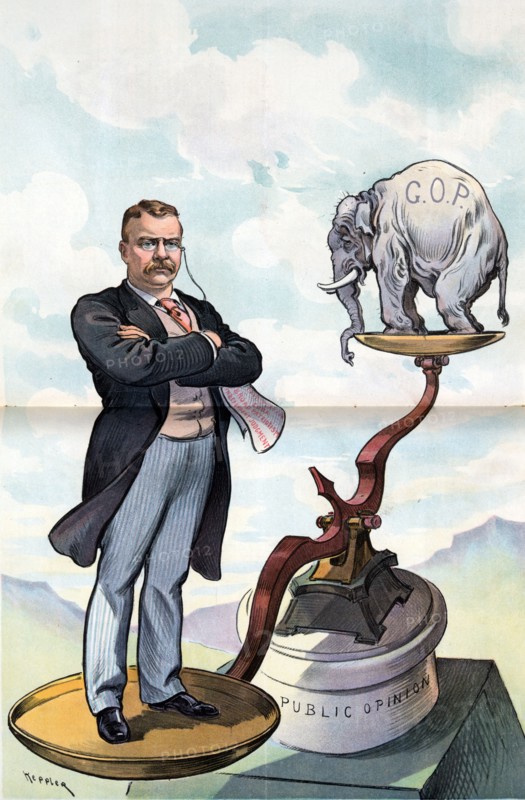 President Theodore Roosevelt standing on a scale