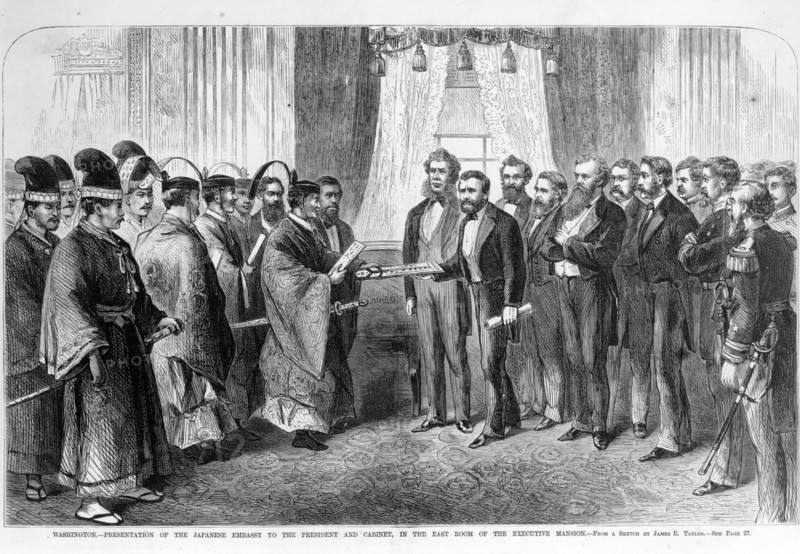 Japanese delegation presenting documents to President Grant