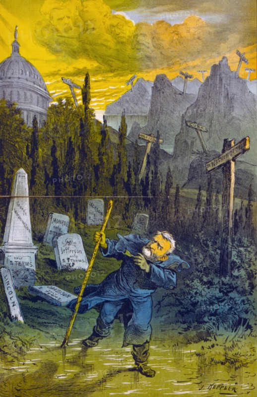President Grant walking through cemetery of other presidents
