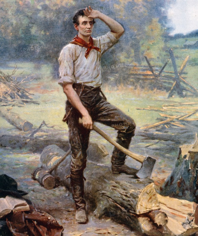 Abraham Lincoln splitting a log